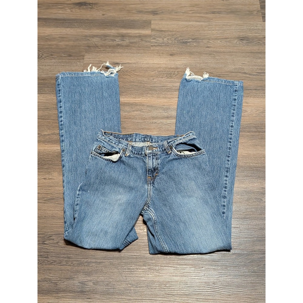 American Eagle Low Rise Flare Jeans 4 Long Medium Wash Distressed Y2K Cotton